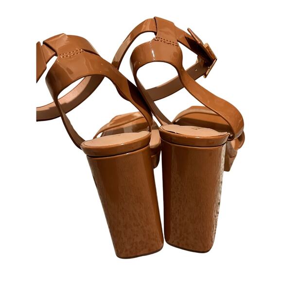 Aldo Priyah Strappy Patent Leather Cognac Block Chunky Block Heel, NWOT, size 11 - Picture 3 of 8